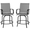 Outdoor Bar Stools Set of 2, 360° Swivel Bar Height Chairs, 26.75" x 29.5" x 48.5", Gray