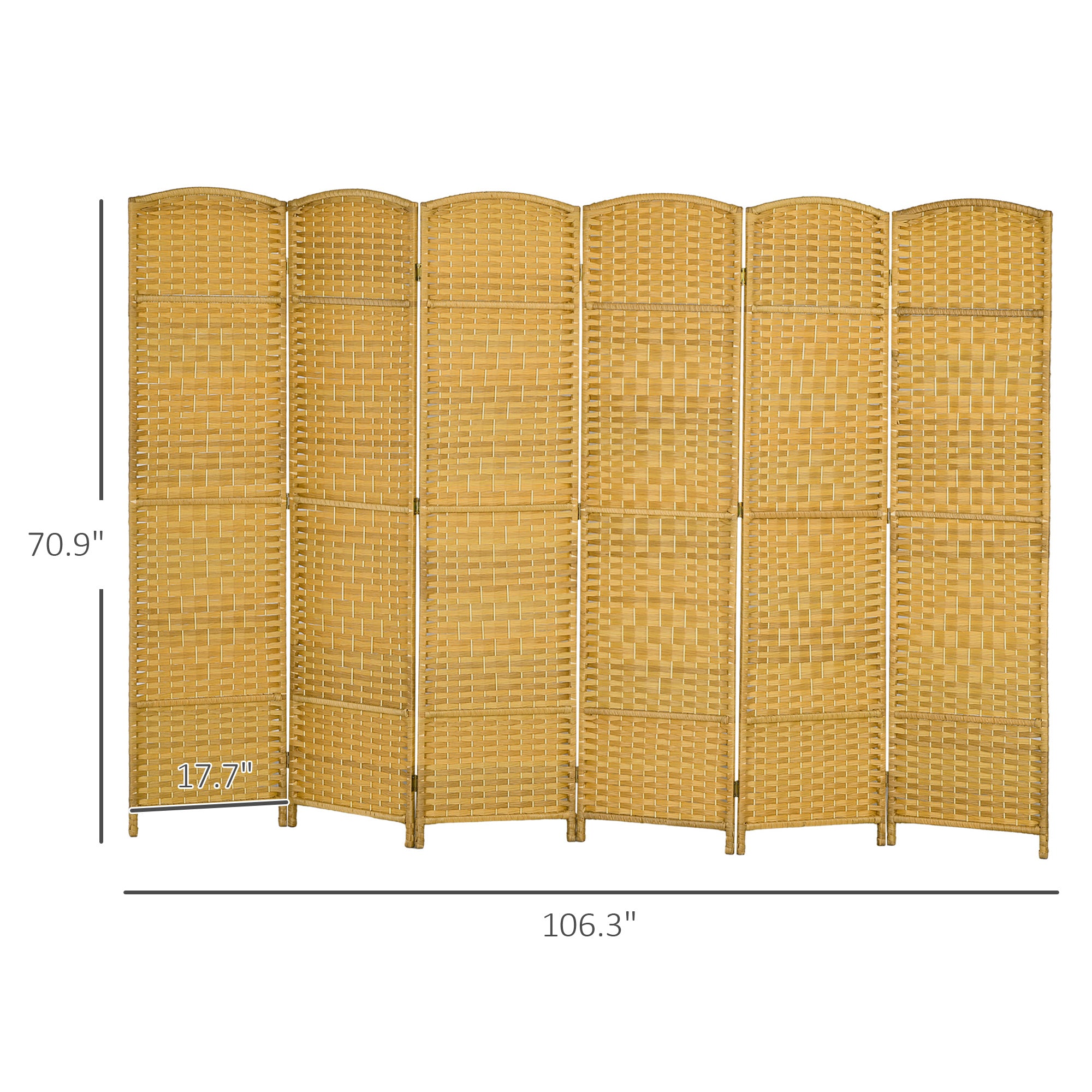 Folding Room Divider Screen 6 Panel 6' Tall Privacy Screen Freestanding Wood Partition for Home Office, Nature Wood