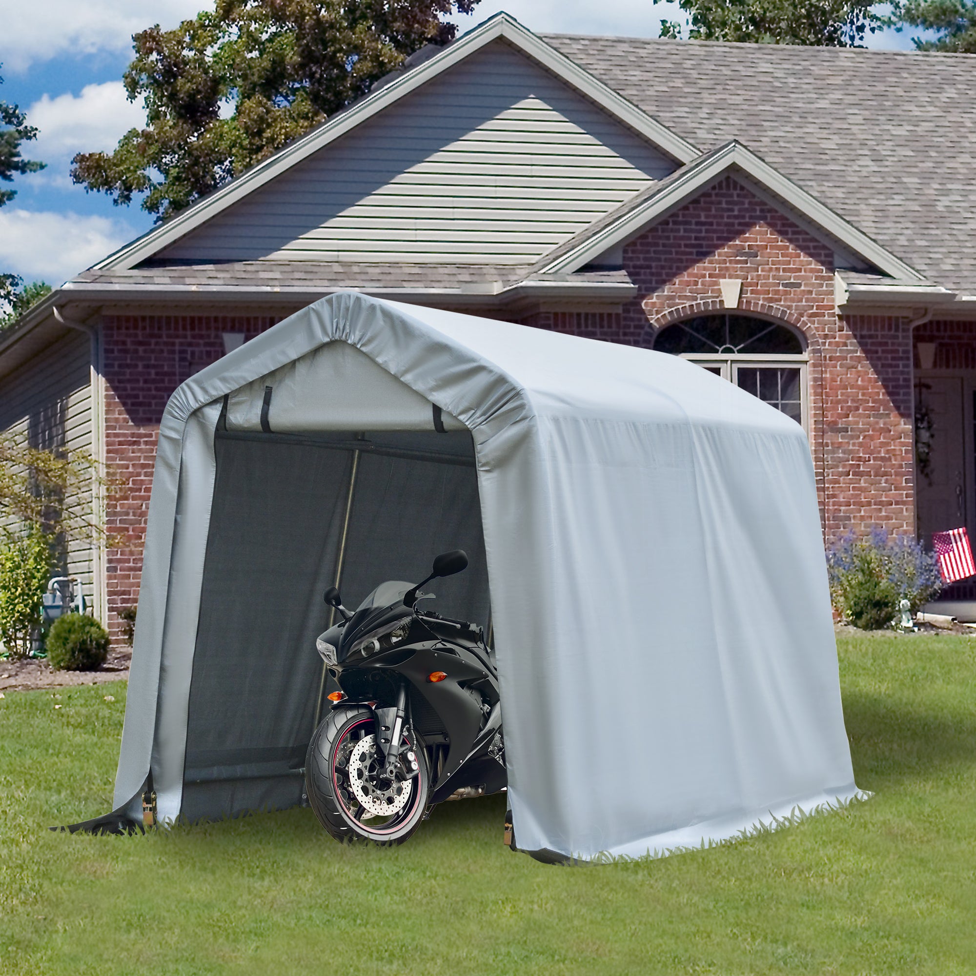 6' x 8' Carport Portable Garage, Heavy Duty Storage Tent, Patio Storage Shelter w/ Anti-UV PE Cover and Double Zipper Doors, for Motorcycle Bike Garden Tools, Light Gray