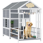 79"L Large Dog House Outdoor, Wooden Dog Kennel with Porch, Storage Cabinet,Weatherproof Roof, Windows