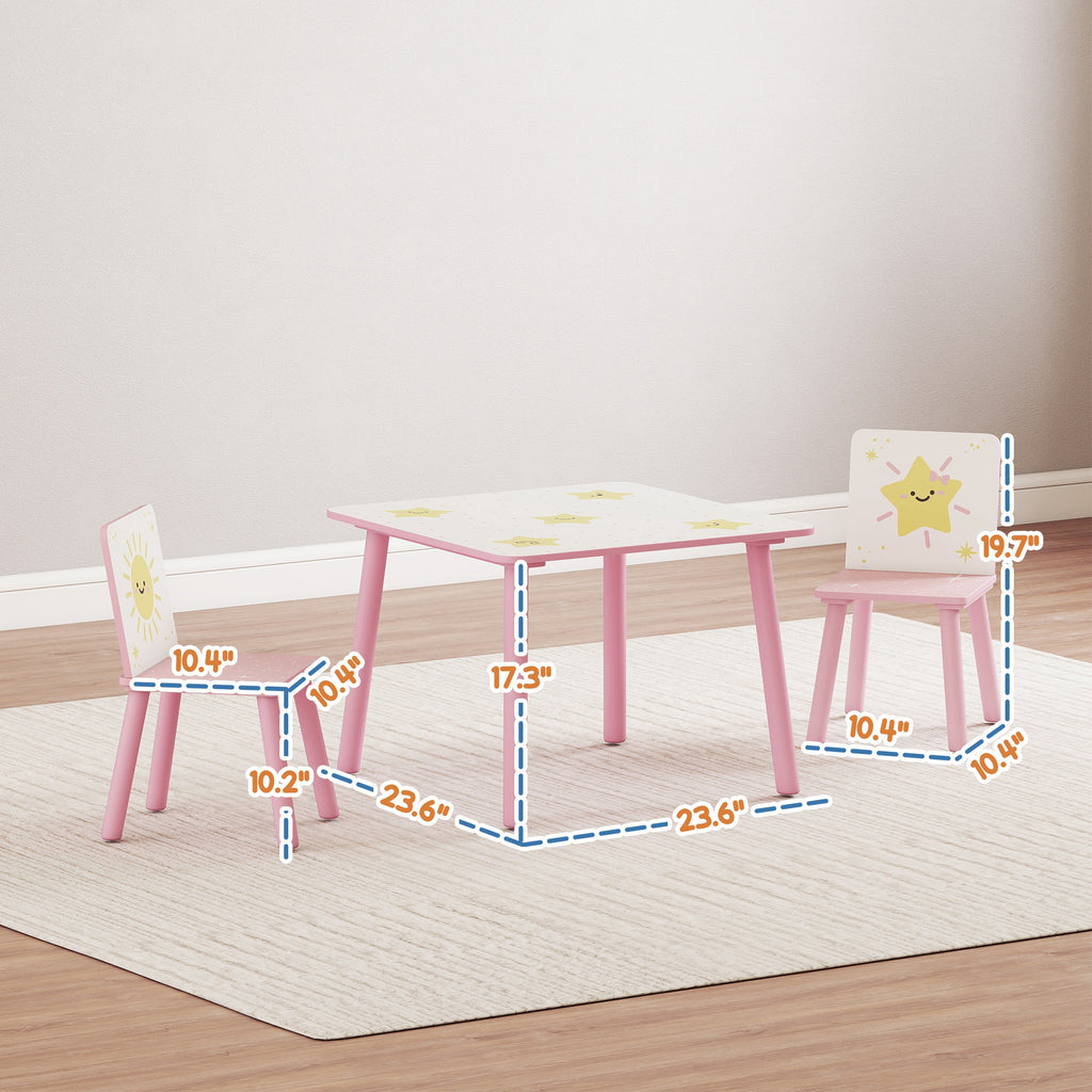 3-Piece Kids Toddler Table and Chair Set Furniture for Boys and Girls Aged 3-8, Bedroom, Nursery, Playroom, Pink