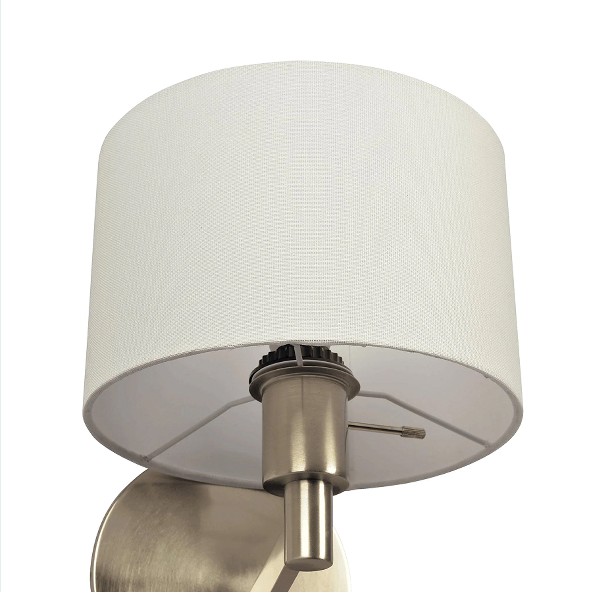 Modern Wall Lamp with Rotary Switch, Brushed Nickel Base, Fabric Shade, Ideal for Bedroom, Living Room, 9" L x 10" W x 11" H, Silver+White