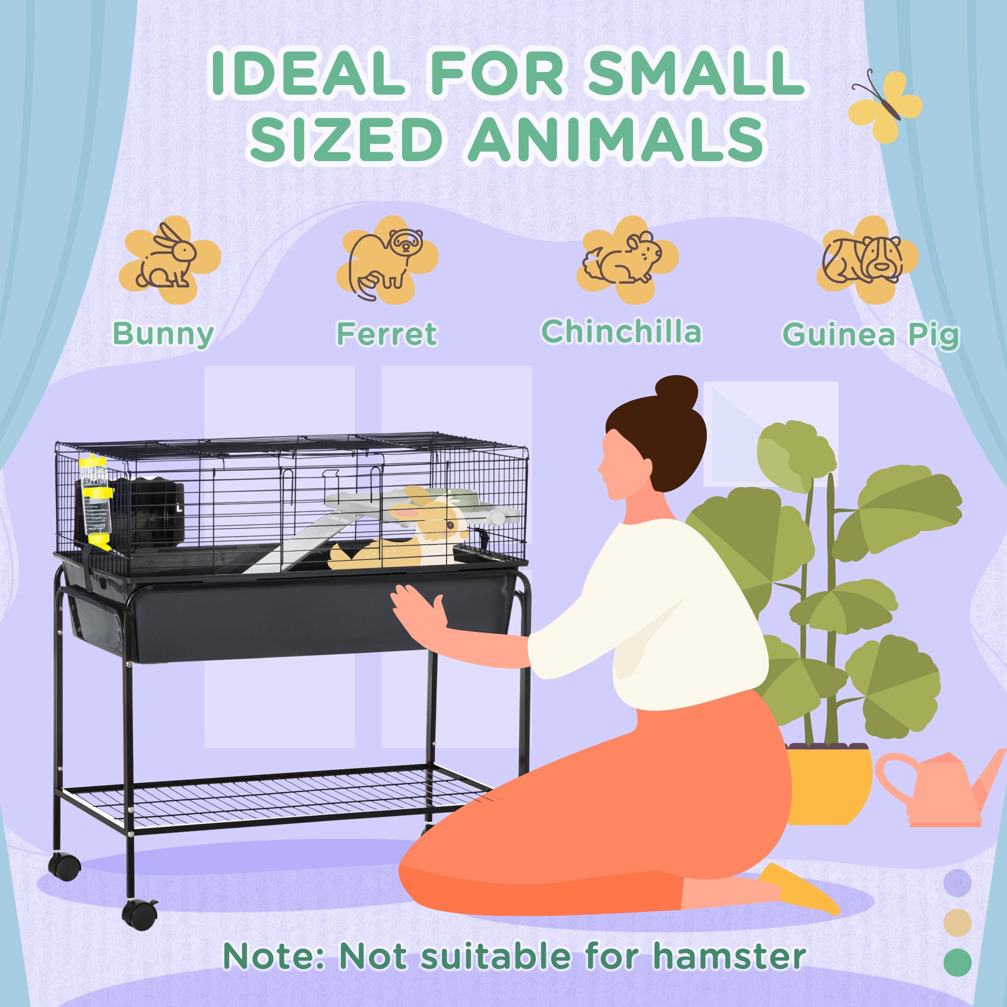 Two-Story Small Animal Cage Removable from Stand, Pet Habitat with Shelf & Wheels, 33" x 18.5" x 35", Charcoal Gray