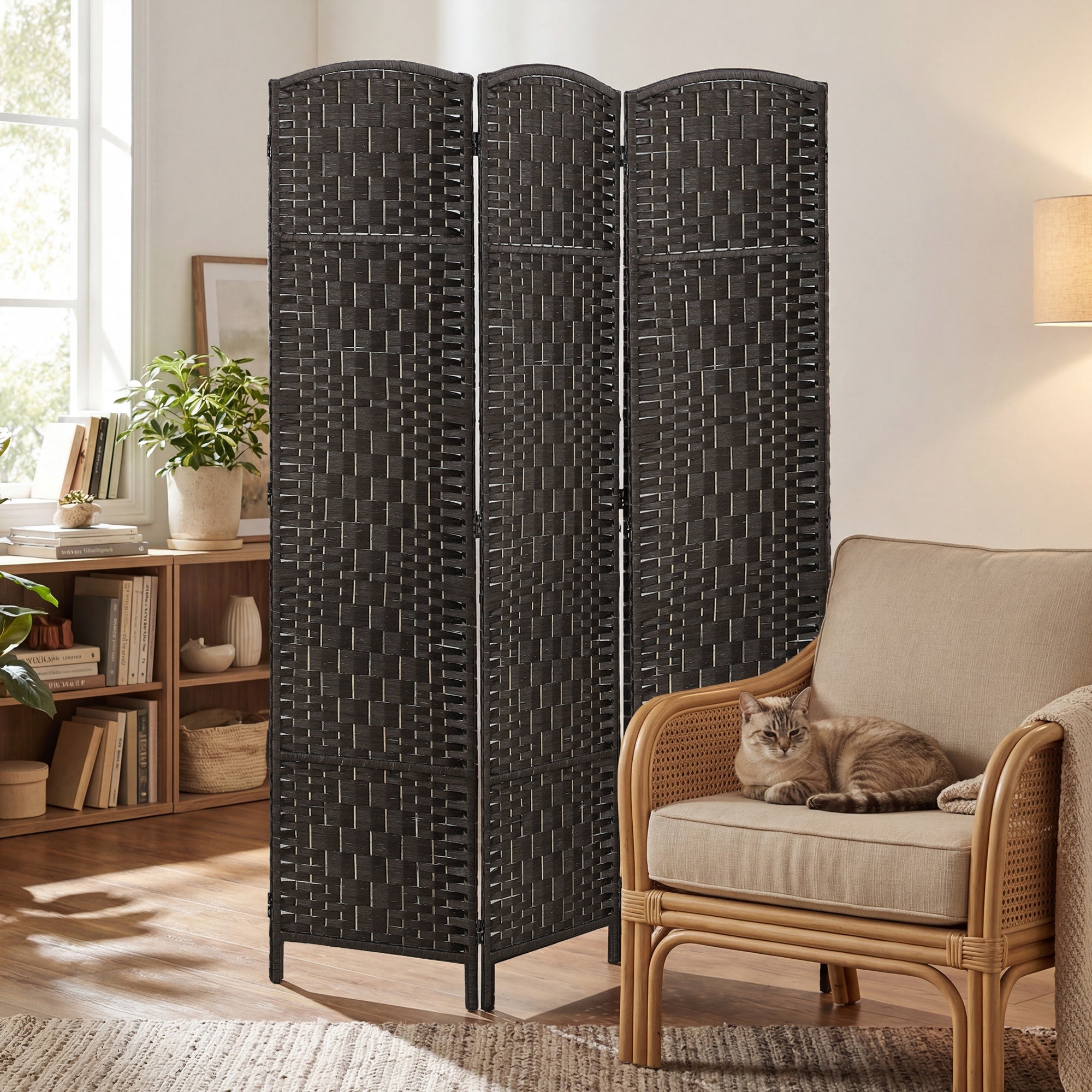 Room Divider, 3 Panel Folding Privacy Screen, 70.9" Tall Portable Weave Partition Wall Divider for Bedroom, Coffee