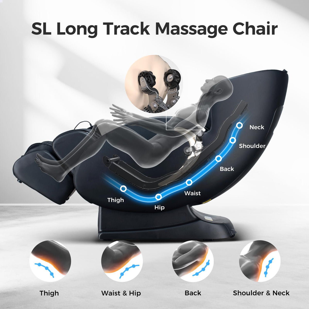 3D Zero Gravity Massage Chair with Voice and App Control, Back Heating, Full Body Shiatsu Recliner, 52" L x 29" W x 43" H, Black