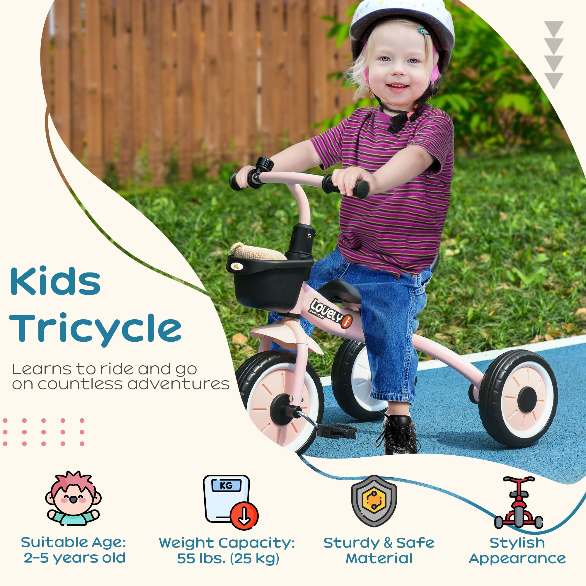 Tricycle for Kids Age 2-5, Toddler Bike for Children, Pink