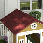 Wooden Playhouse for Kids Outdoor with Doors, Windows, Planter Pots and Boxes for Toddlers 3-8 Years, Beige