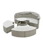 Round Rattan Patio Daybed with Retractable Canopy and Table, Versatile Sunbed with Separate Garden Seating, 66.5" L x 65" W x 53.5" H, Gray