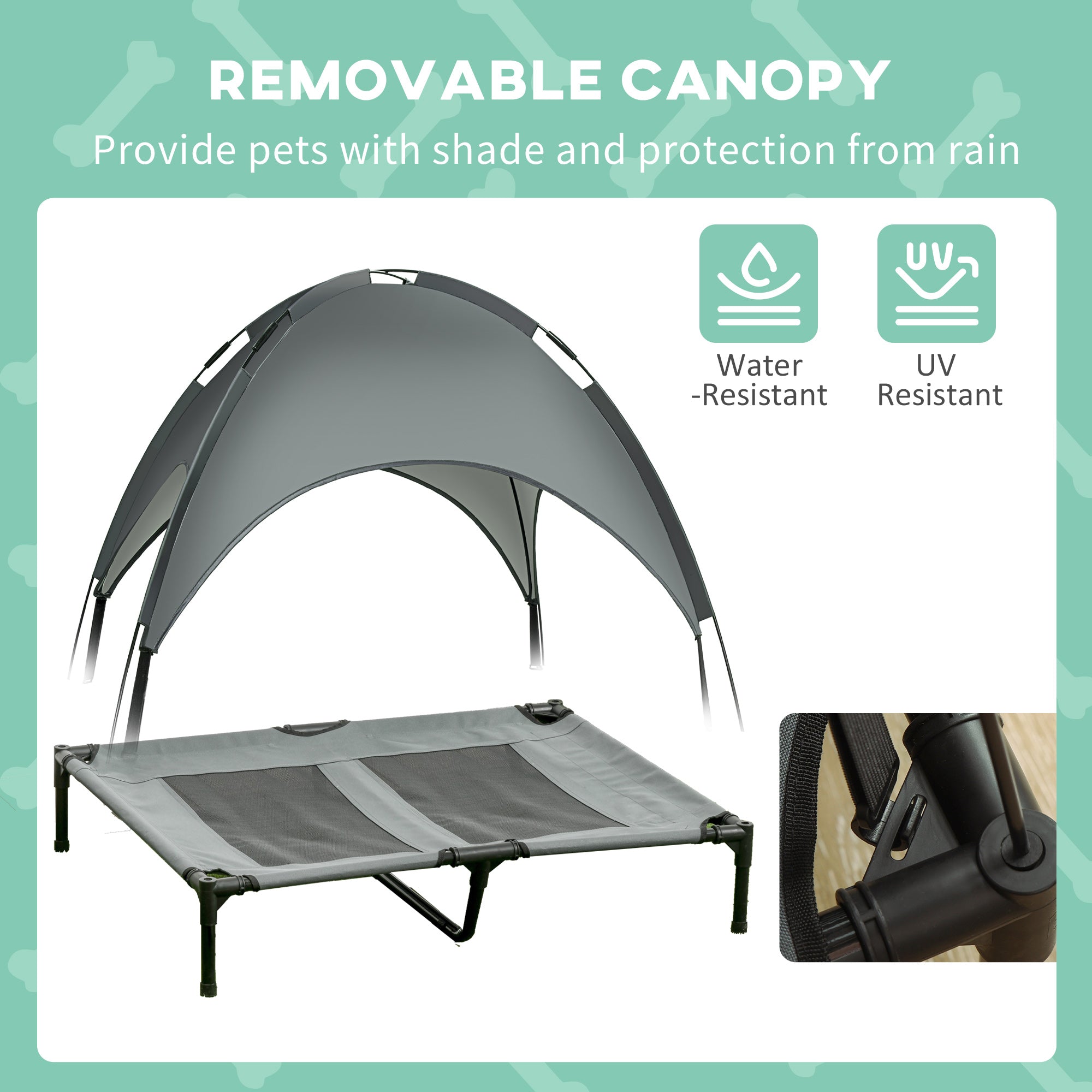 Elevated Dog Bed with Removable Canopy, Outdoor Dog Cot with UV Protection Canopy Shade, 36 inch Large Pet Bed for Camping, Gray