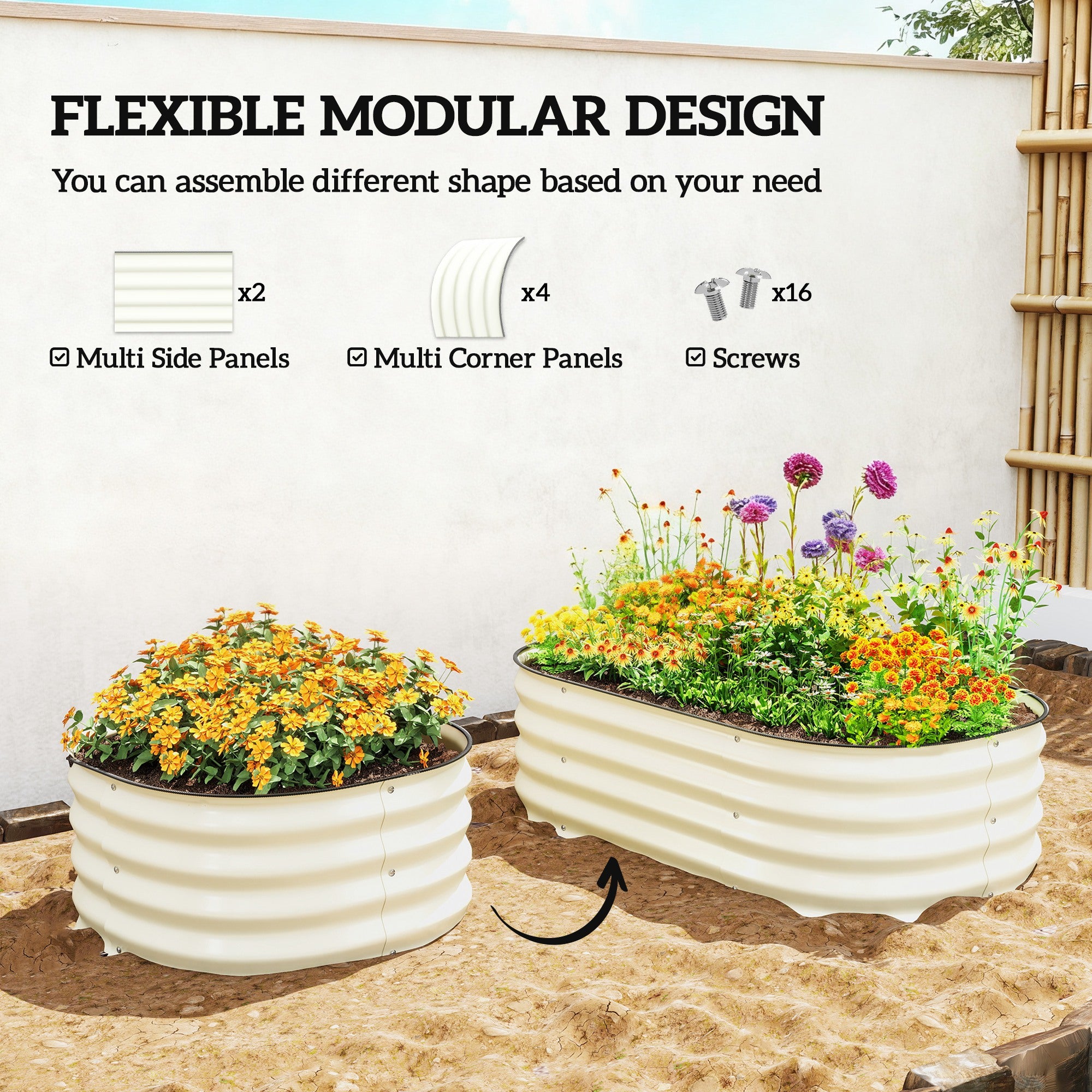 3.4' x 2' x 1' Galvanized Raised Garden Bed Kit, Metal Planter Box with Safety Edging, Cream