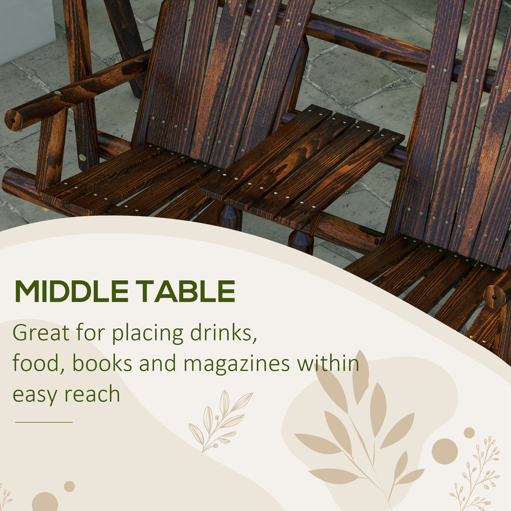 Wooden Porch Swing with Stand, 2-Seat Patio Swing Chair with Center Table, for Garden, Poolside, Backyard