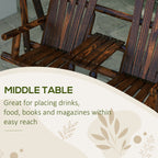 Wooden Porch Swing with Stand, 2-Seat Patio Swing Chair with Center Table, for Garden, Poolside, Backyard