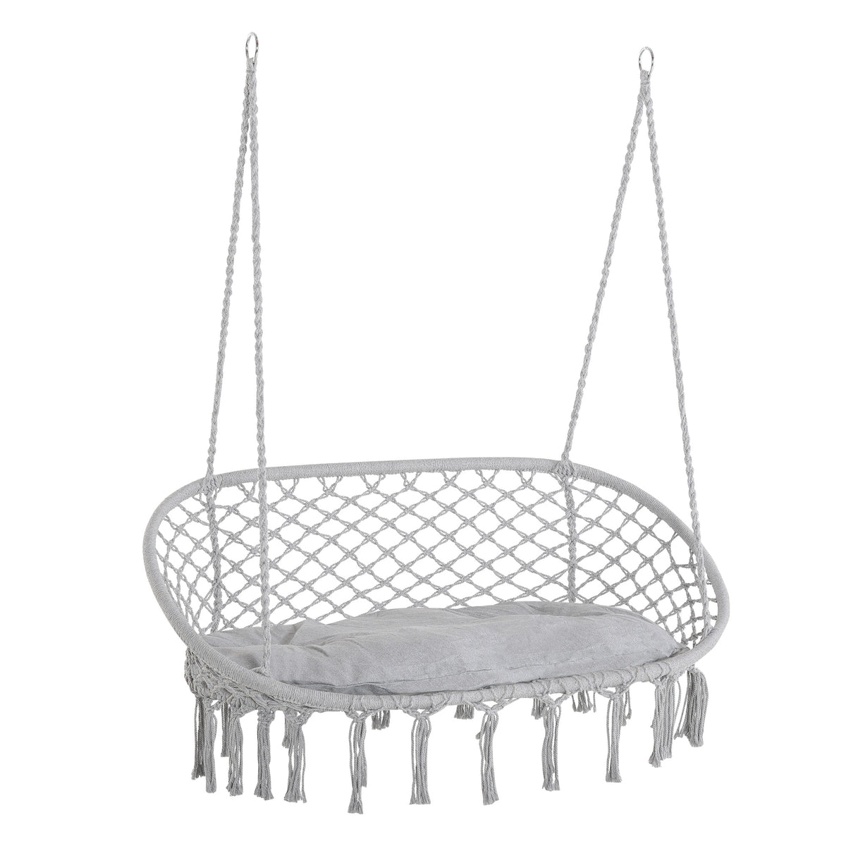 2-Person Hammock Chair Macrame Swing with Soft Cushion, Hanging Cotton Rope Chair for Indoor Outdoor Home Patio Backyard, Light Gray