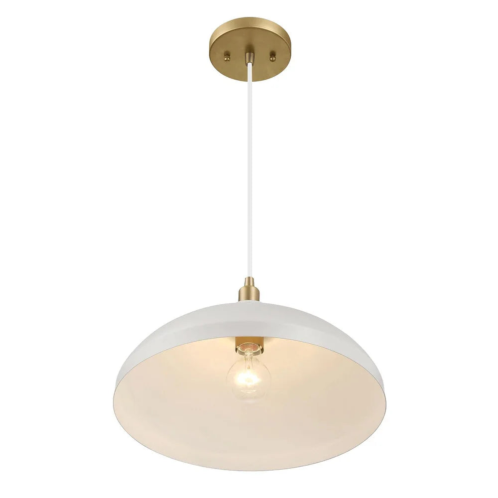 Pendant Lamp with Astral Single Light, Brass Finish for Entrance or Kitchen Island, 14" L x 14" W x 8" H, Gold+White