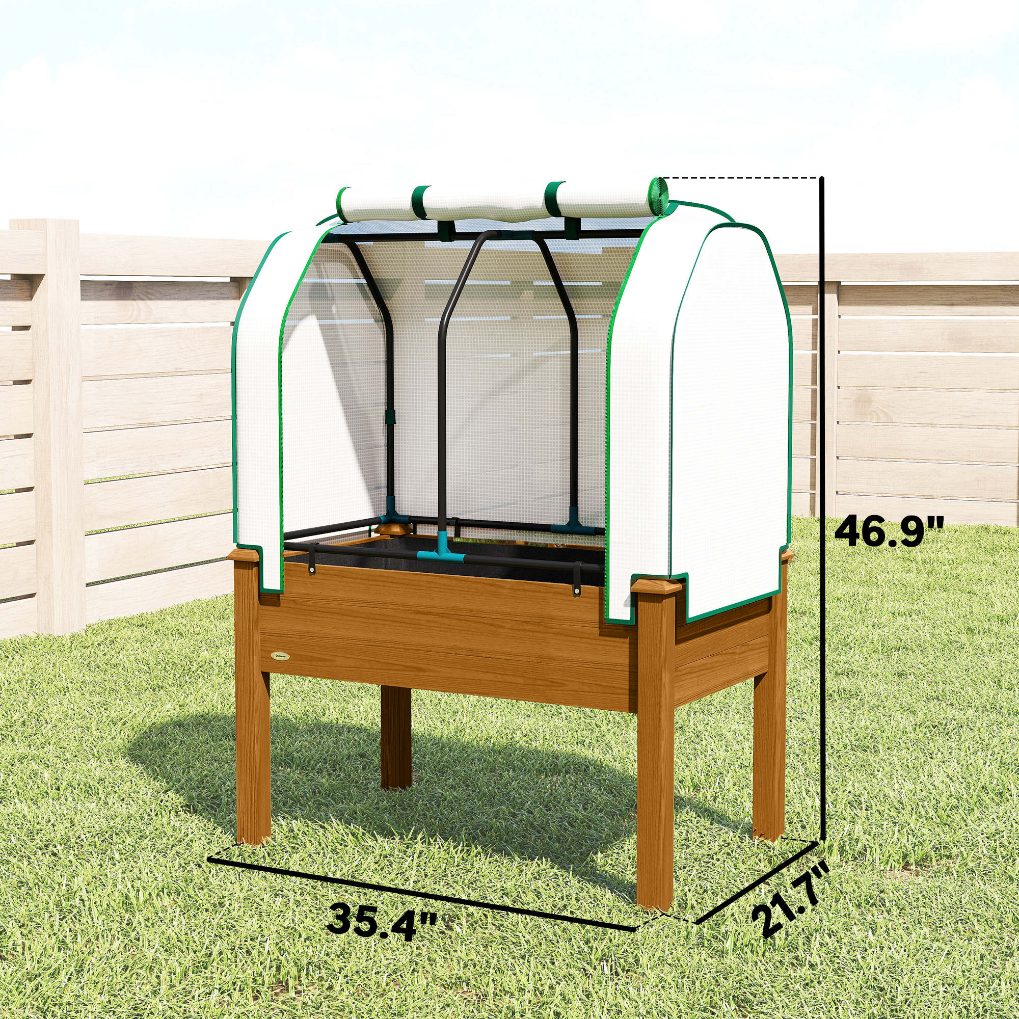 Raised Garden Bed with PE Greenhouse Cover Outdoor Planter Box for Herbs and Vegetables, 35 x 22 x 47 inch, Brown