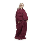 Wearable Multipurpose Throw with Goose Feather, Down Filling, Water-Repellent Microfiber, Machine Washable, 68" L x 62" W x 0.25" H, Red