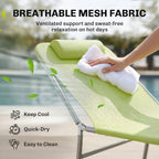 Folding Chaise Lounge Pool Chairs, Outdoor Sun Tanning Chairs with Pillow, Reclining Back, Steel Frame & Breathable Mesh for Beach, Yard, Patio, Green