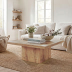 Square Coffee Table, Center Table with 1.6" Thick Tabletop, Light Brown