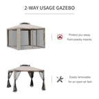 10' x 10' Gazebo Tent, Double Roof Outdoor Canopy Shelter, with Netting Fabric and Vented Roof, Steel Corner Frame for Garden, Lawn, Backyard, Taupe