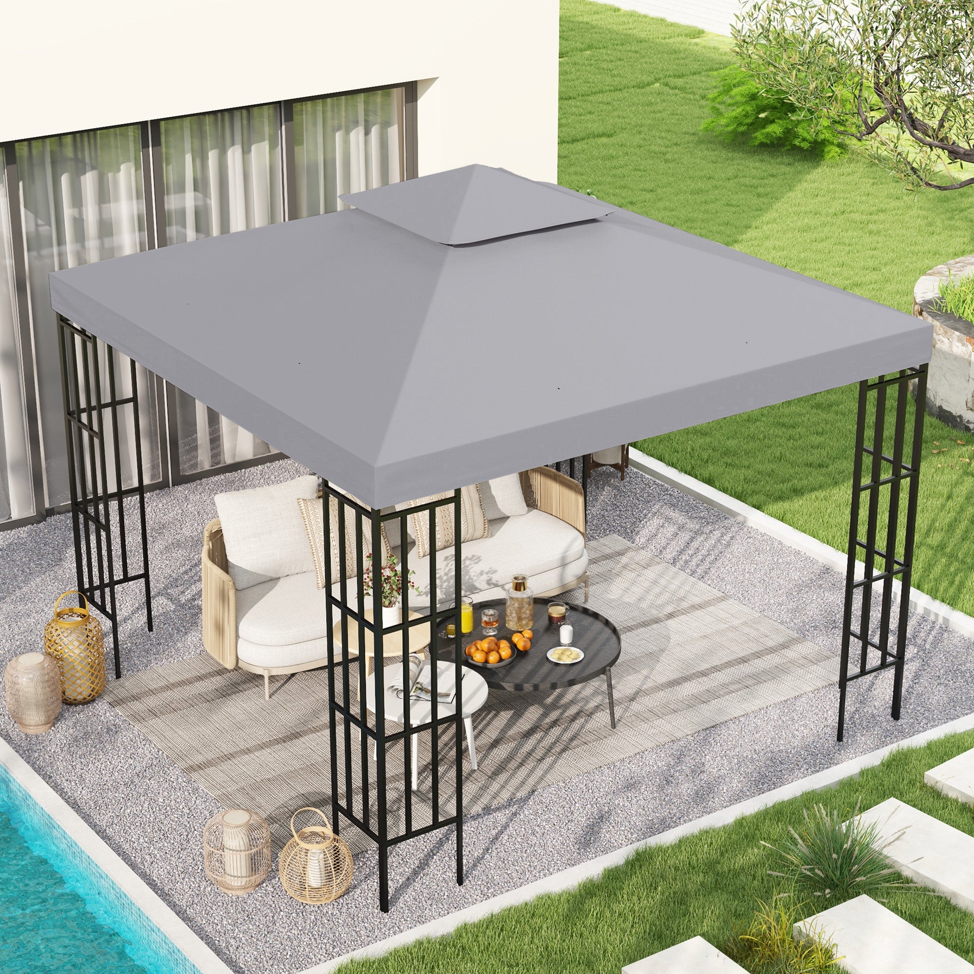 Gazebo Replacement Canopy for Model 01 -0153, 2-Tier Top Cover for 9.84' x 9.84' Gazebo, Gray (TOP ONLY)