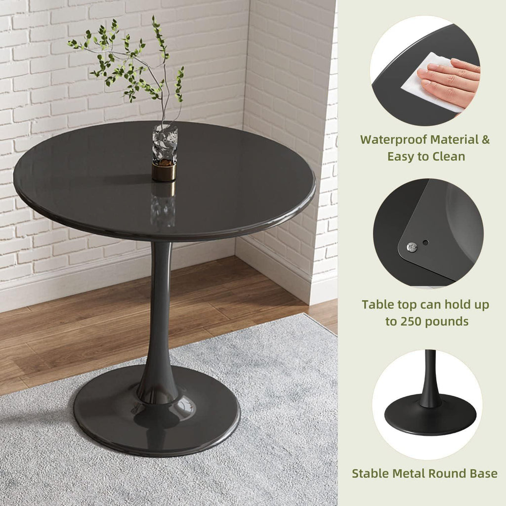 Modern Round Dining Table with Strong Metal Base, Kitchen Dining Room Furniture, Easy to Assemble and Clean, 31.5″ L x 31.5″ W x 29″ H, Black