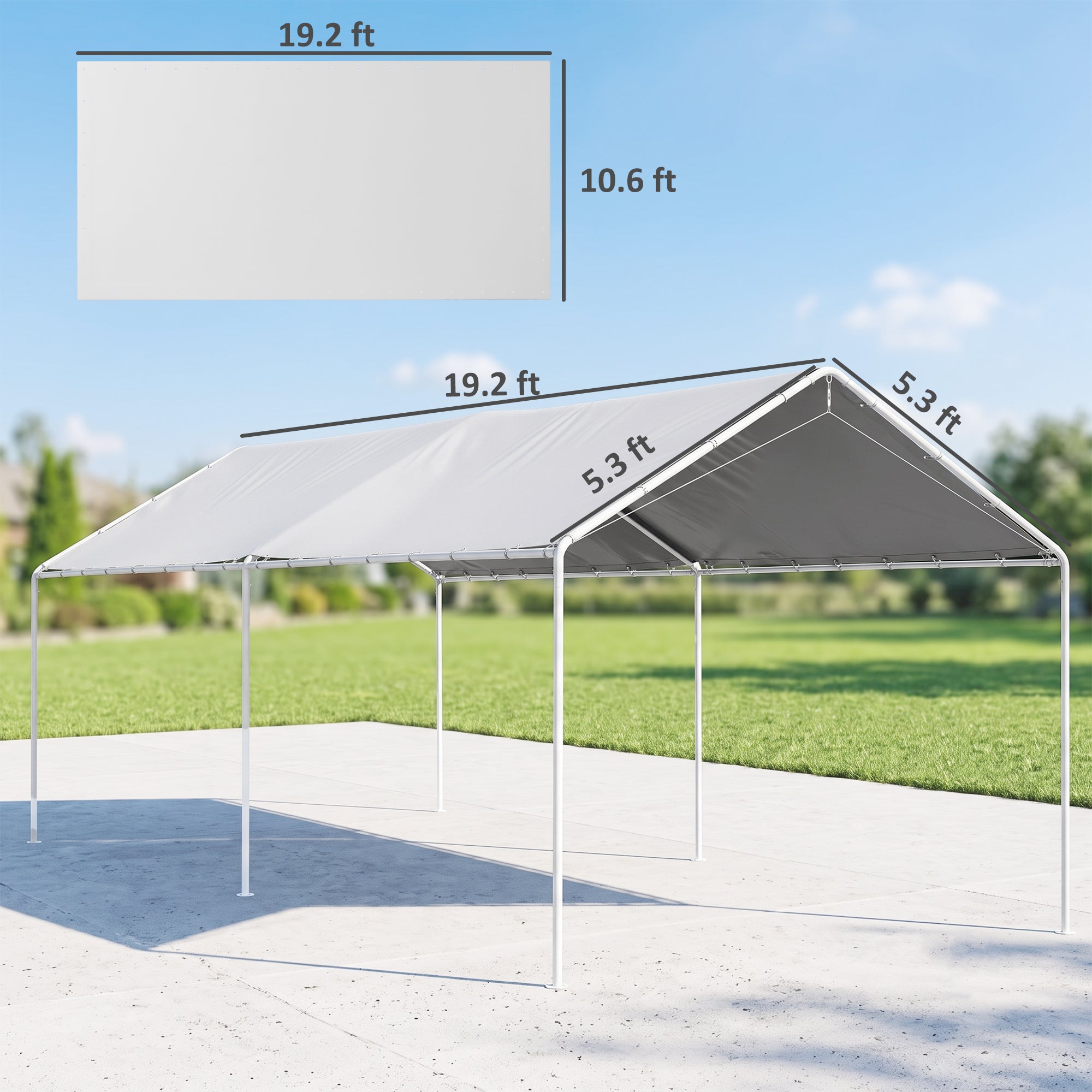 10 x 20ft Carport Roof, UV Resistant Canopy Replacement Cover with Ball Bungee Cords, White