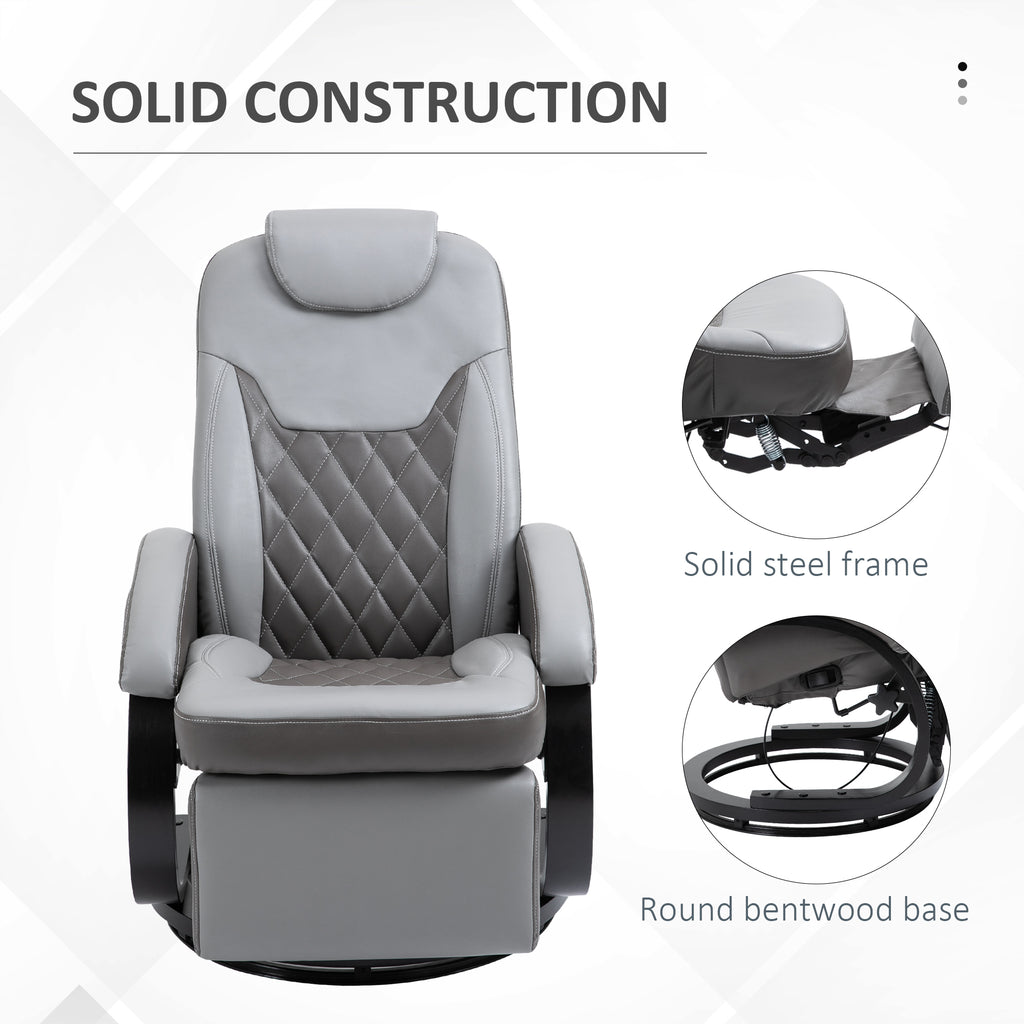 Faux Leather Manual Recliner, Adjustable Swivel Lounge Chair, Armchair with Footrest and Round Base for Living Room, Gray