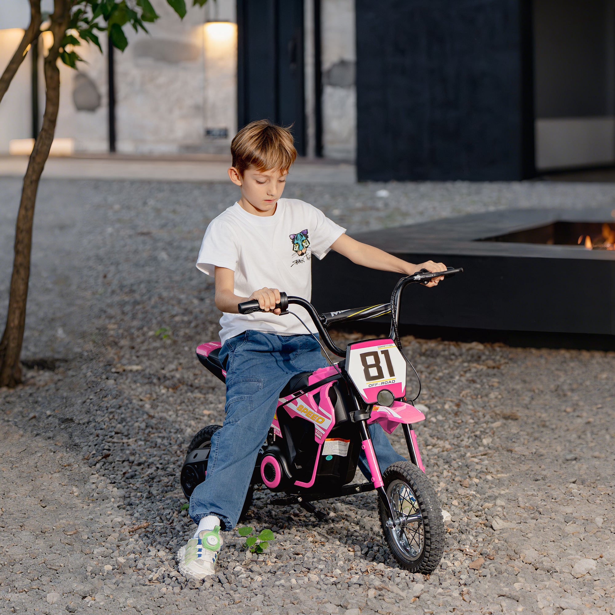24V Kids Motorcycle, Electric Dirt Bike with 250W Motor, Up to 9.9 MPH, 12" Inflatable Tires and Rear Suspension, Pink