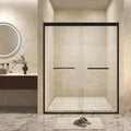 Double Sliding Shower Door with Explosion-Proof Safety Film and Stainless Steel Handle, Panel for Bathroom, 48" L x 0.5" W x 72" H, Matt Black
