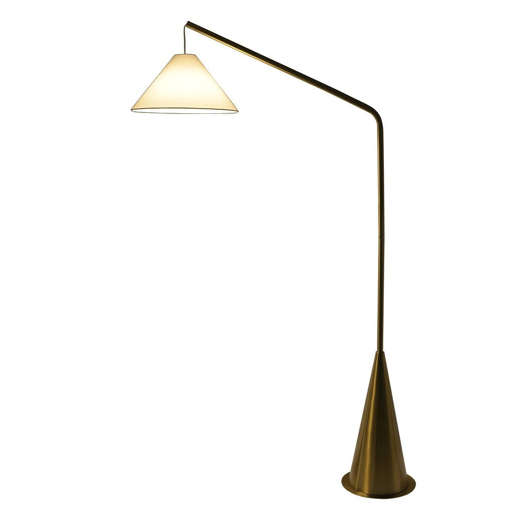 Lisbon Floor Lamp with On/Off Switch, Coned Base, Hanging White Fabric Shade, 41" L x 15" W x 67" H, Antique Brass+White