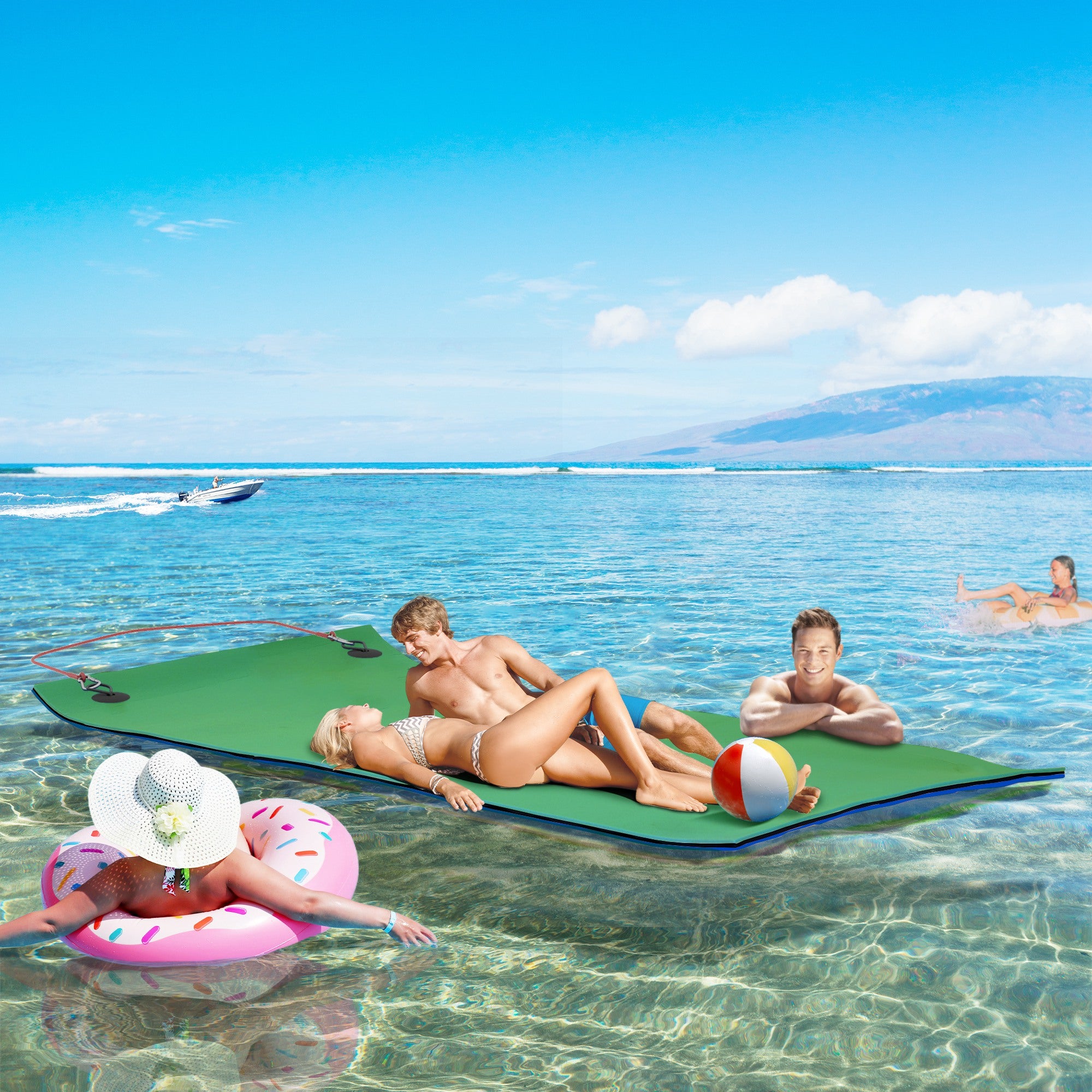 9' x 6' Lily Pad Water Mat for 2 Adults, Floating Water Pad for Lake, Pool, Ocean, Beach, and Boating, Green