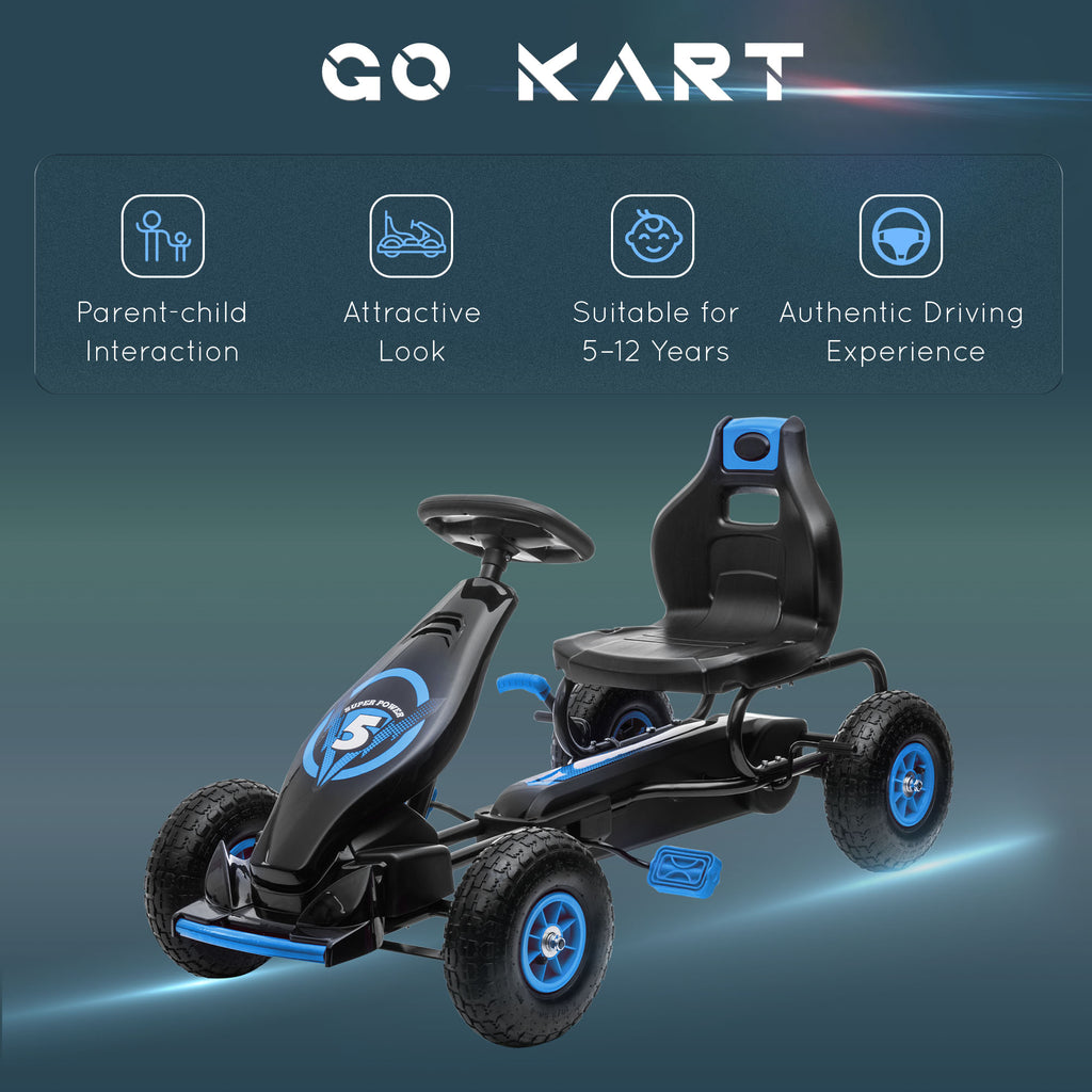 Kids Pedal Go Kart Ride-on Toy with Ergonomic Comfort, Pedal Car with Tough, Wear-Resistant Tread, Go Cart Kids Car for Boys & Girls with Suspension System, Safety Hand Brake, Ages 5-12, Blue