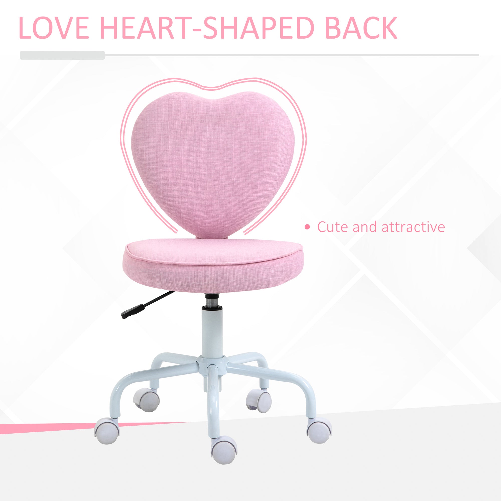 Heart Love Shaped Back Design Office Chair with Adjustable Height, Pink