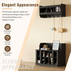 Shoe Cabinet Storage with Shelves and 4 Hooks, Elegant Hall Tree with Wall Mounted Coat Rack, Entryway Organizer for Hallway, Mudroom, Black