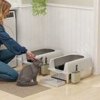 2 Pack High Sided Stainless Steel Litter Box with Metal Scoop & Scoop Holder, for Anti-Urine Leakage, Light Gray