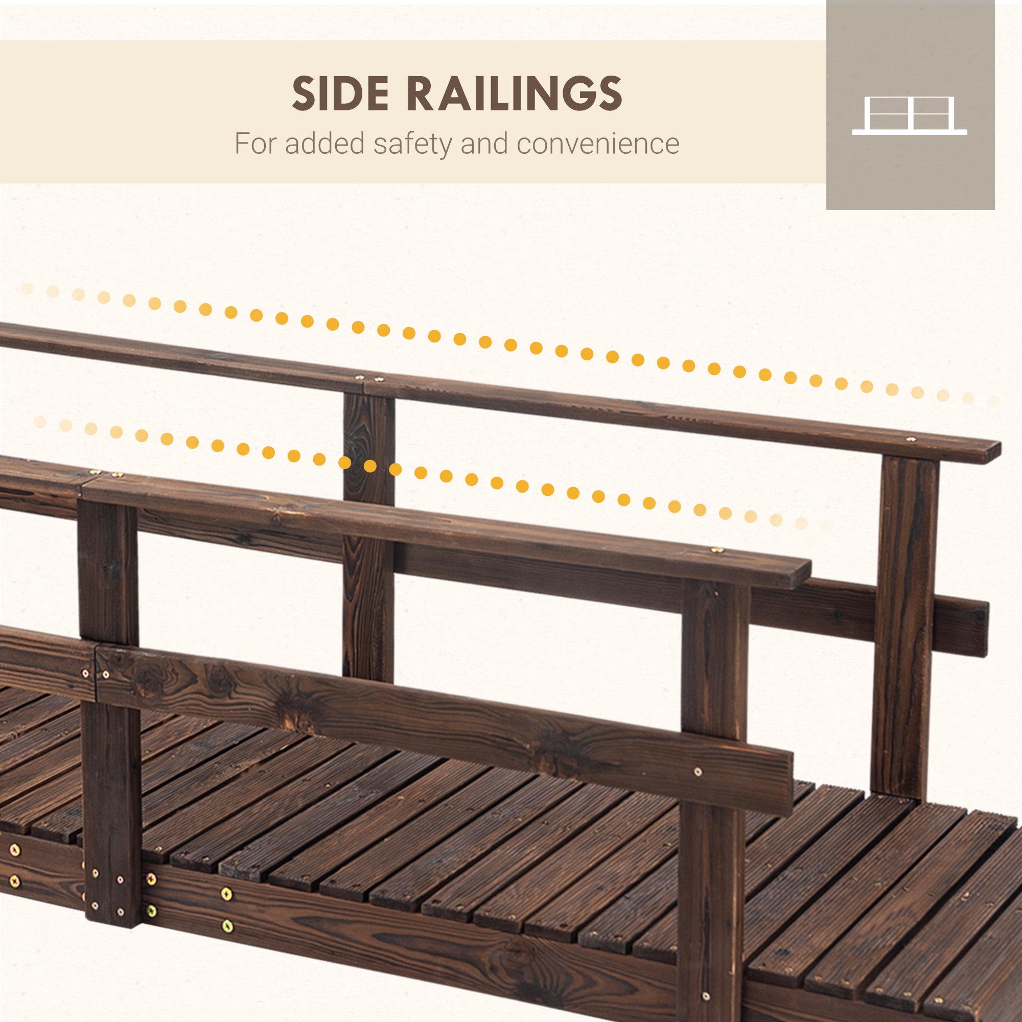 7' Garden Bridge with Pine Wood and Stained Finish for Backyard Ponds Creeks Streams Wood