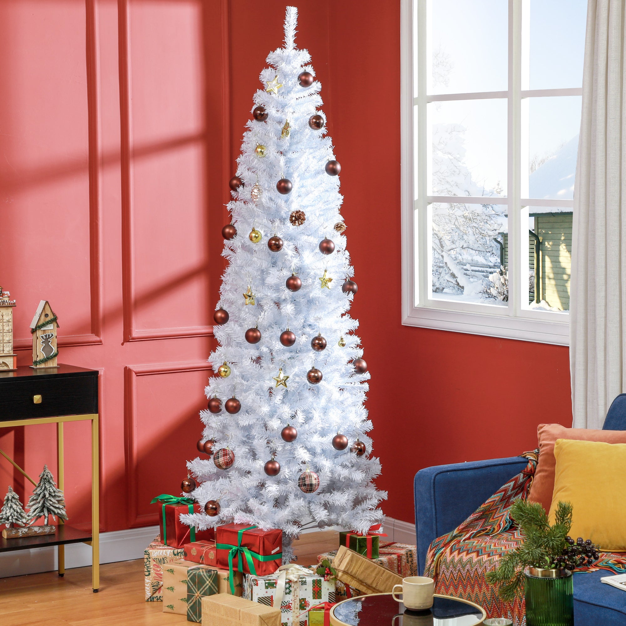 7 FT Artificial Christmas Tree Pencil Xmas Tree with Stand, 818 Tips, Holiday Home Indoor Decoration for Party, White