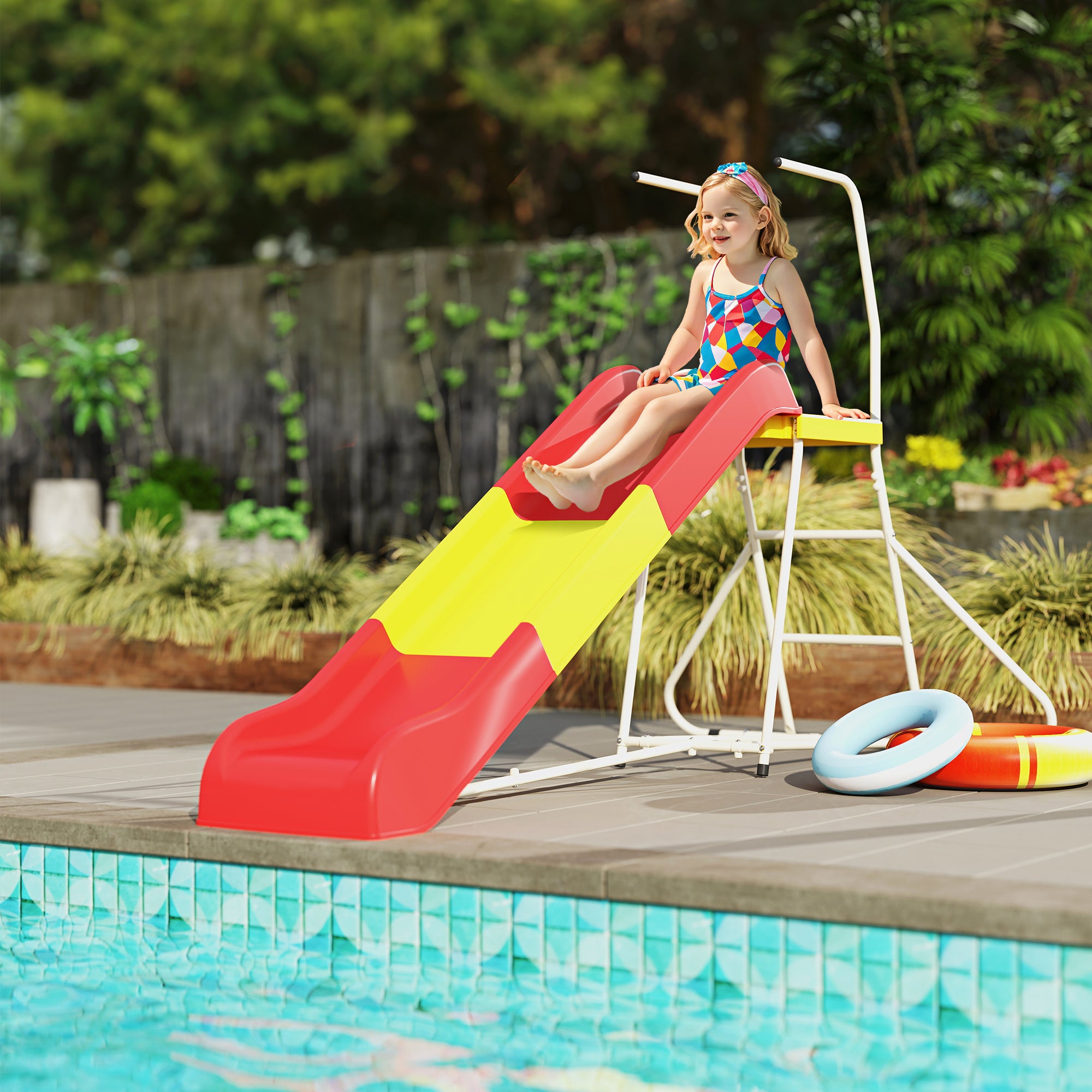 6ft Slide for Kids, Metal Freestanding Playground Equipment with Climbing Ladder, for Backyard, Outdoor, Indoor, Red