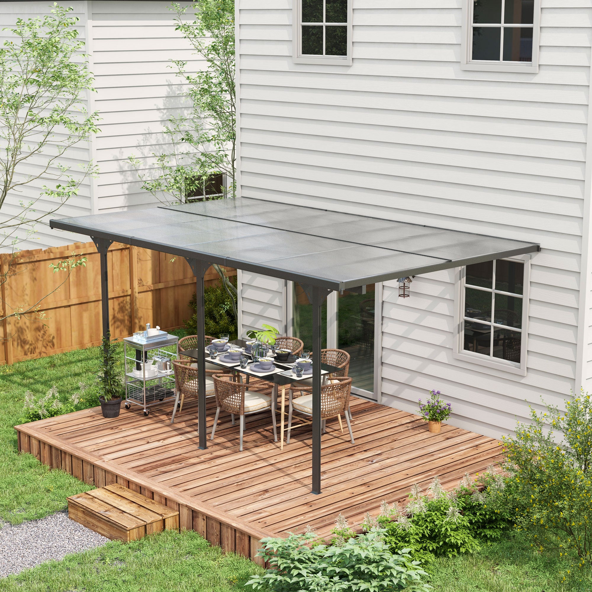16.5' x 10' Outdoor Polycarbonate Pergola, Transparent UV Blocking Awning, Hardtop Deck Gazebo, Aluminum, Gray