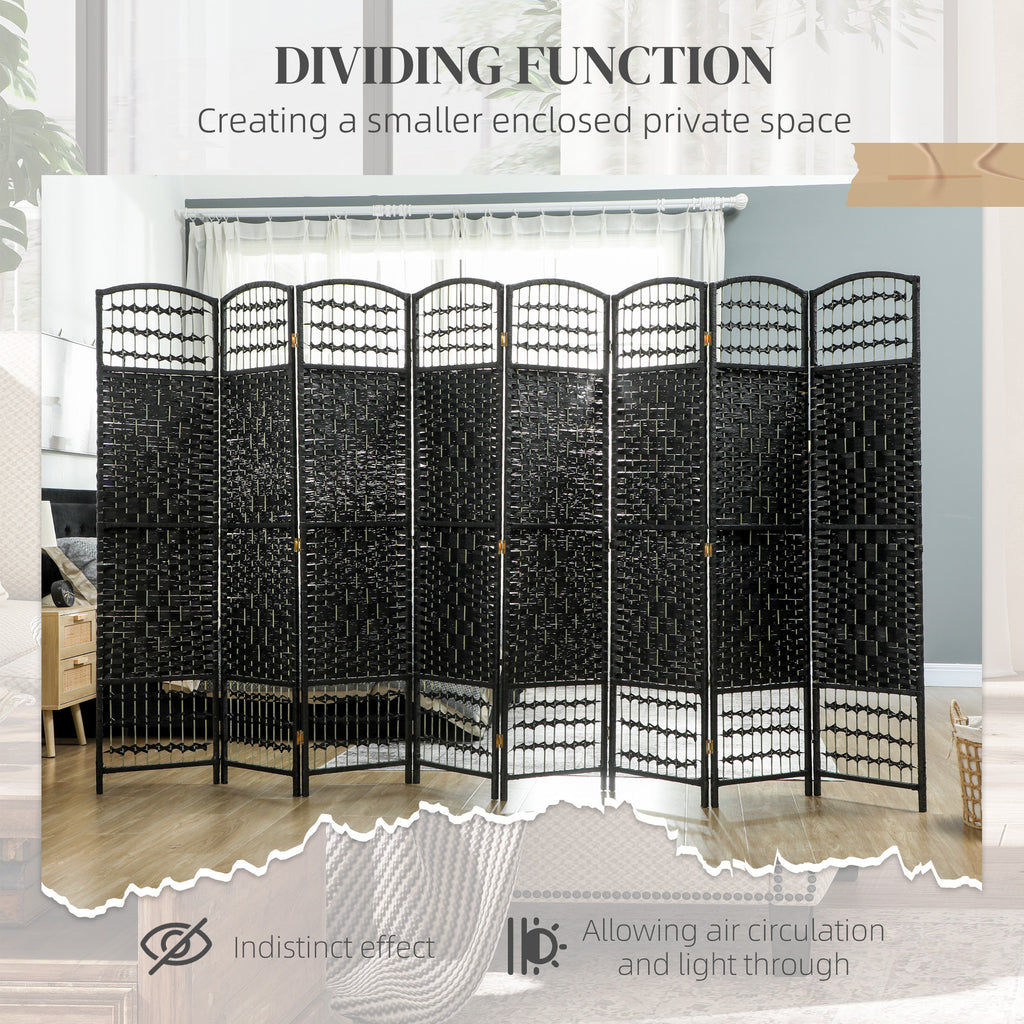 8 Panel Folding Room Divider Portable Privacy Screen Wave Fiber Room Partition for Home Office Black