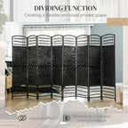 8 Panel Folding Room Divider Portable Privacy Screen Wave Fiber Room Partition for Home Office Black