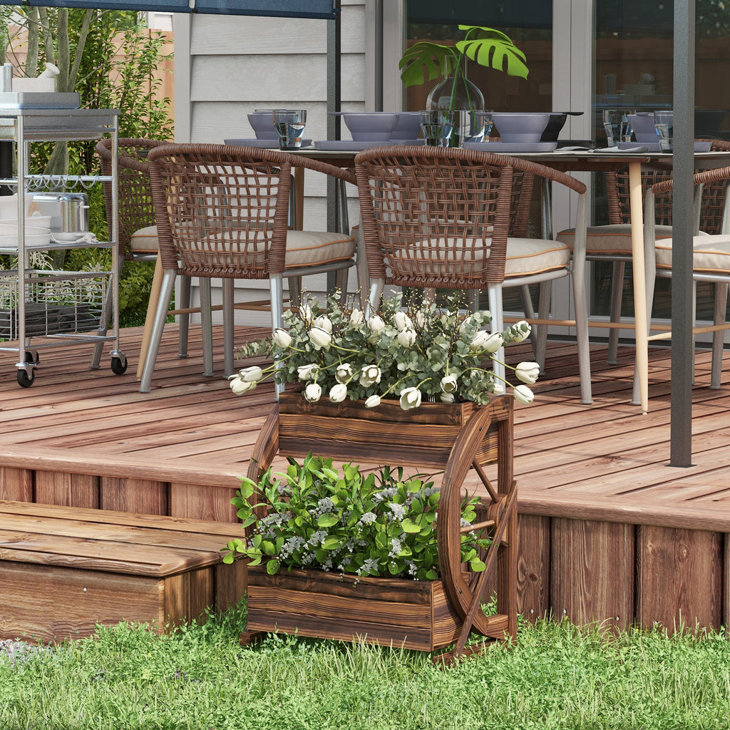 Wooden Wagon Planter Box, 2-Tier Raised Garden Bed, for Vegetables Flowers Herbs, 22" x 13" x 22"