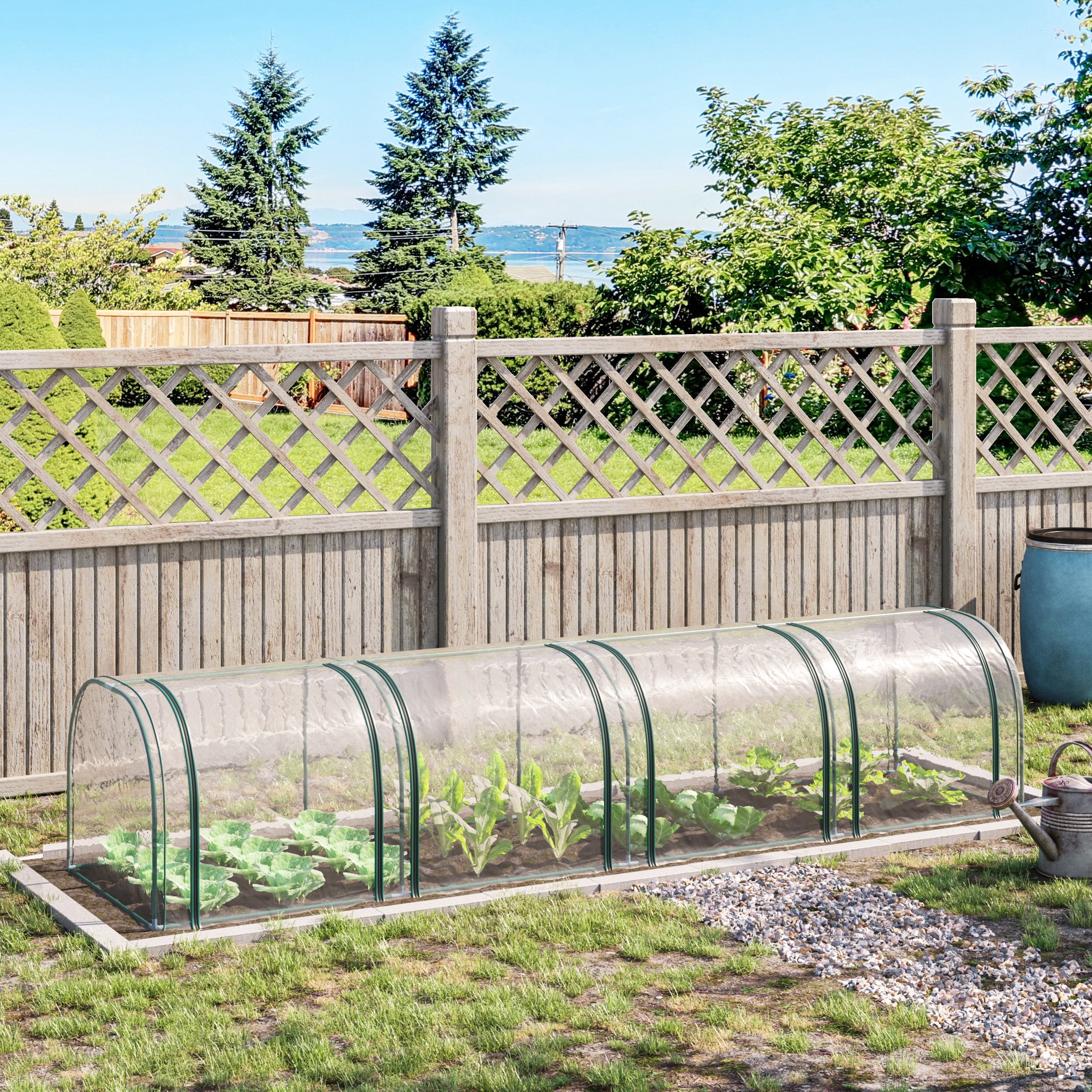 13' L x 3' W x 2.5' H Portable Tunneled Greenhouse with 4 Zippered Doors, Water/UV Fighting PVC Cover, Clear