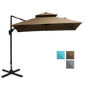 10ft Offset Patio Umbrella with Base, Hanging Aluminum Cantilever Umbrella with 360-degree Rotation, Coffee