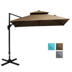 10ft Offset Patio Umbrella with Base, Hanging Aluminum Cantilever Umbrella with 360-degree Rotation, Coffee