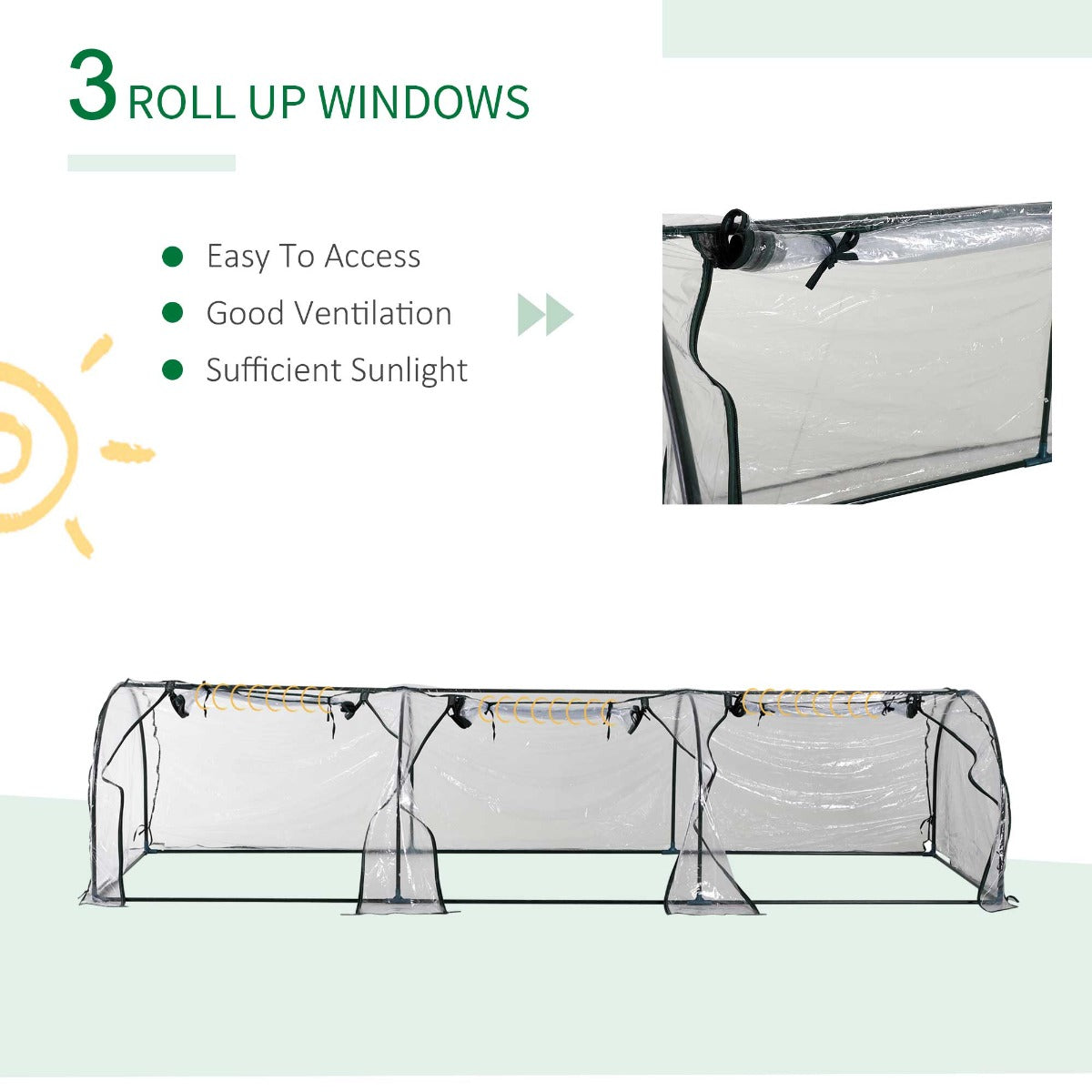 11.5' L x 3.25' W x 2.5' H PVC Metal Tunnel Garden Greenhouse Kit