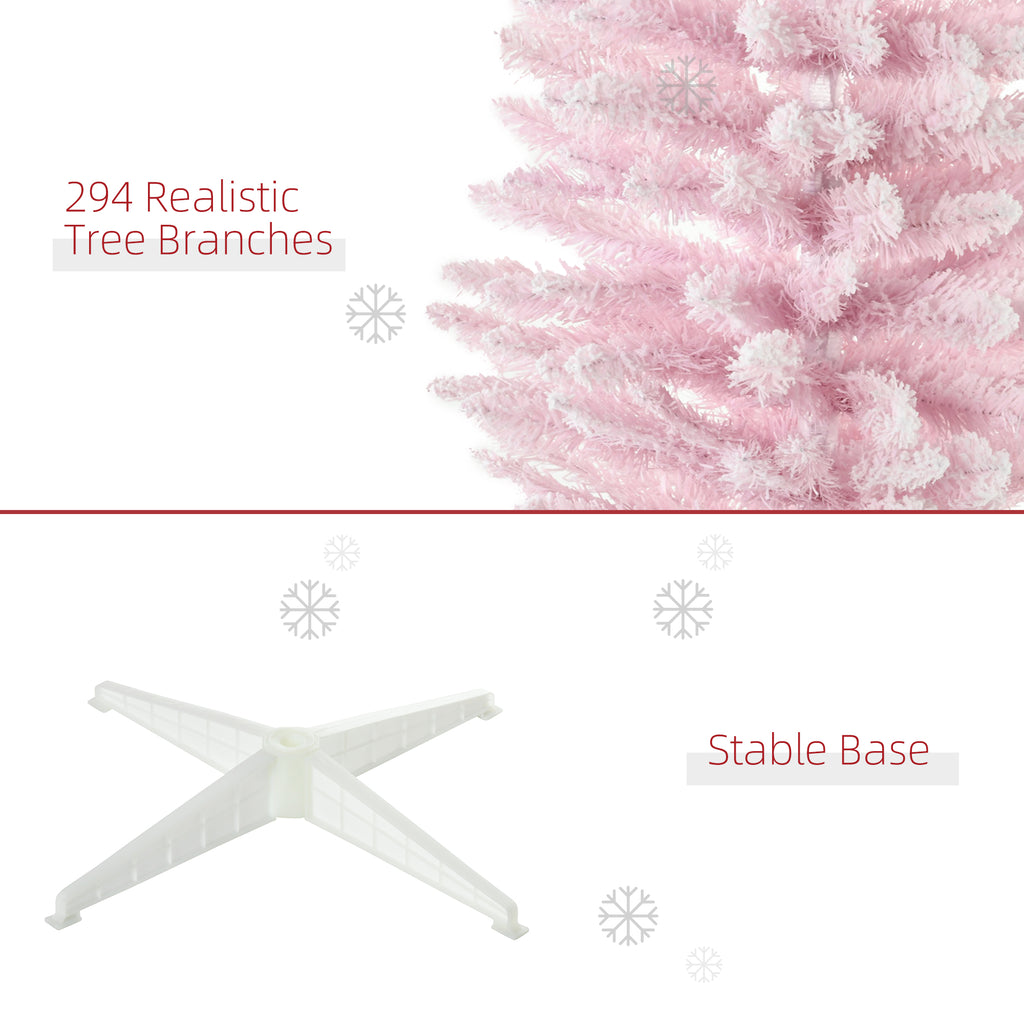 5' Decorated Christmas Tree Snow Flocked Artificial Christmas Tree with Pencil Shape, Realistic Branches, Pink