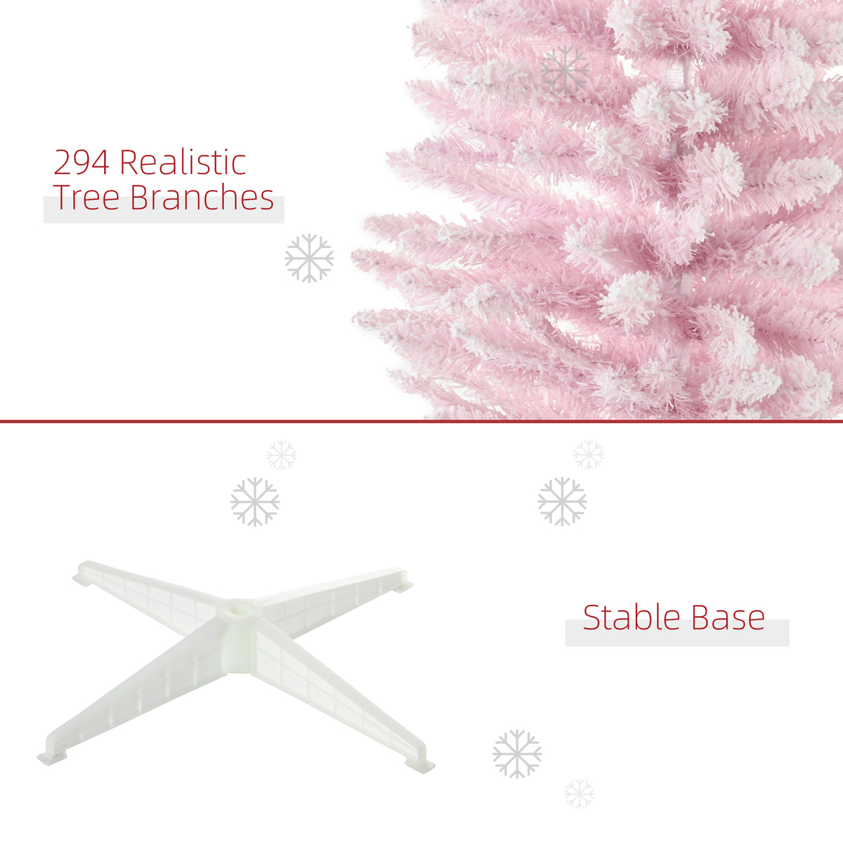 5' Decorated Christmas Tree Snow Flocked Artificial Christmas Tree with Pencil Shape, Realistic Branches, Pink