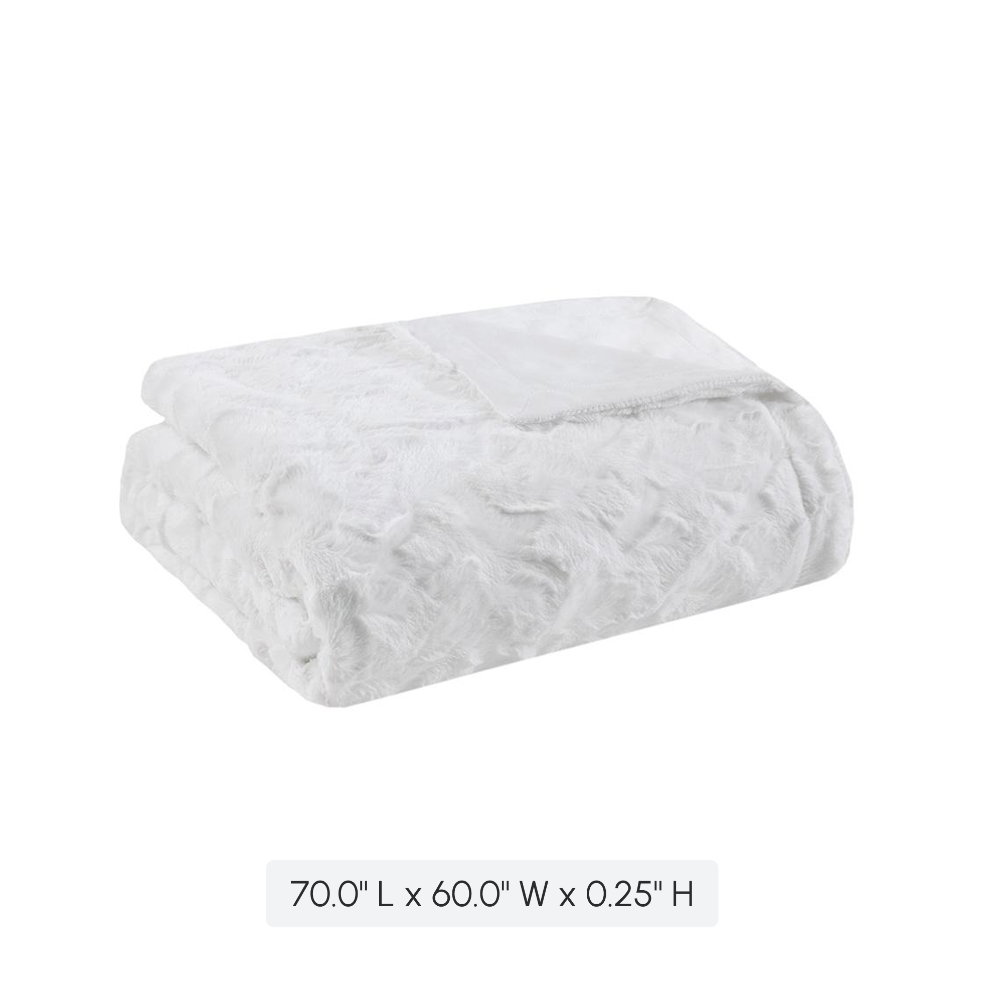 Luxurious Oversized Faux Fur Throw with Solid Mink Reverse, Machine Washable Blanket with Easy Maintenance, 70" L x 60" W x 0.25" H, White