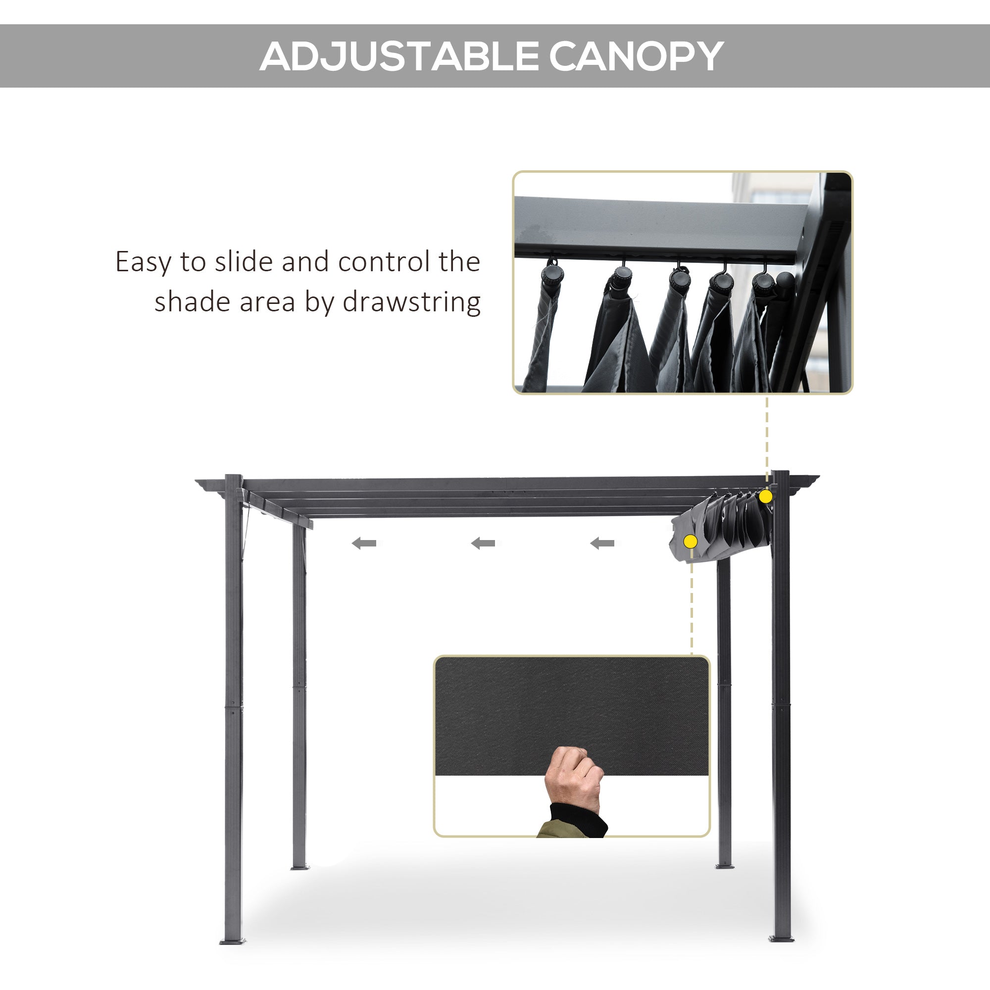10' x 10' Outdoor Retractable Pergola Canopy, Aluminum Patio Pergola, Backyard Shade Shelter for Garden & Parties, Gray